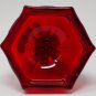 Fostoria Ruby Red Coin Pattern Glass Candle Holder w/Hexagon Base, 4 1/2" Tall