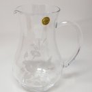 Avon Vintage Hand Blown Pitcher Etched With Hummingbirds & Flowers, Made in France