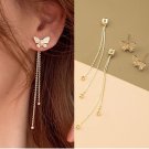 Fashion Butterfly Earrings Golden Long Tassel Drop Stud Earring Ear Rings Jewelry