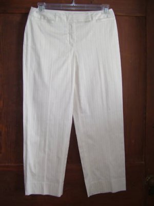 Womens New Rafaella Ivory Black Stripe Ankle Pants 10P