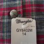 Girls Blouse Wrangler Red Gray Black Plaid Western Shirt 14
