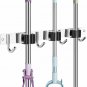 Broom Mop Holder Wall Mount 3 Racks 4 Hooks Screw Self Adhesive Organizer Hanger
