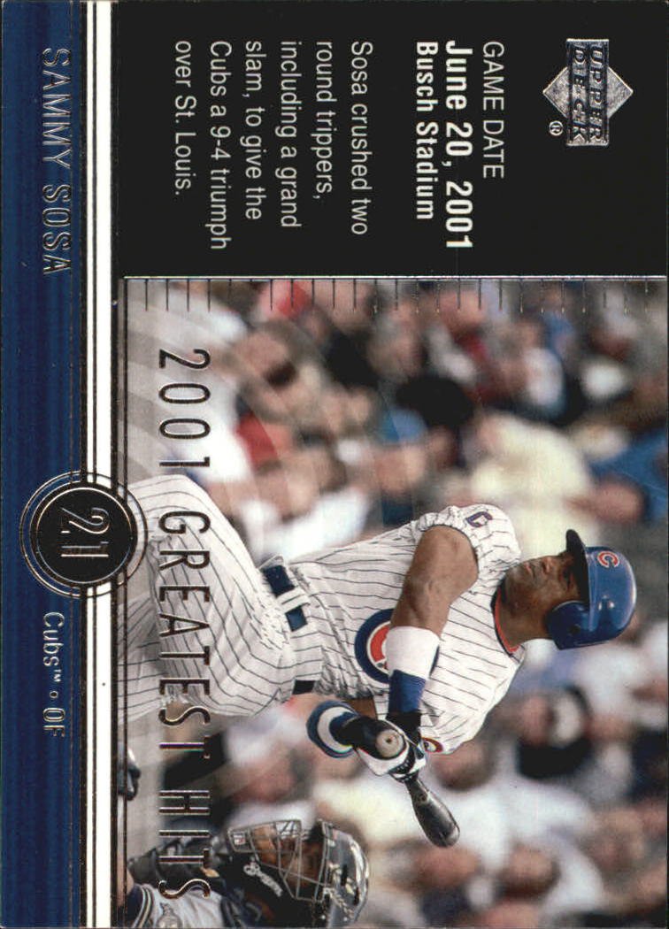 2002 Upper Deck 2001 Greatest Hits GH9 Sammy Sosa