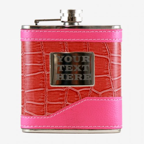 6oz 2-Tone Pink Hip Flask with Engraving Plate made by Top Shelf Flasks Gift Boxed FREE SHIPPING