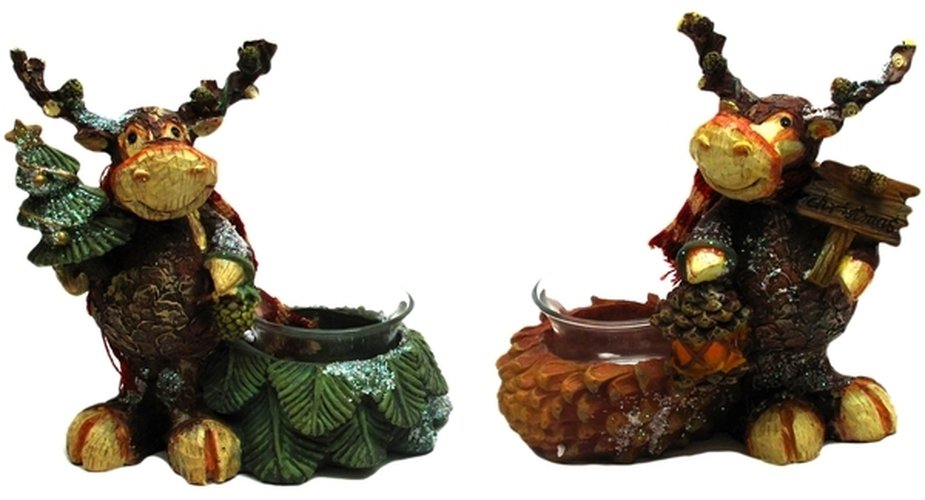Pinecone Moose Candleholders Set of Two