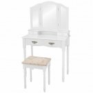 Simple Vanity Set with Tri-Folding Mirror Drawers and Storage Shelf-White FREE SHIPPING
