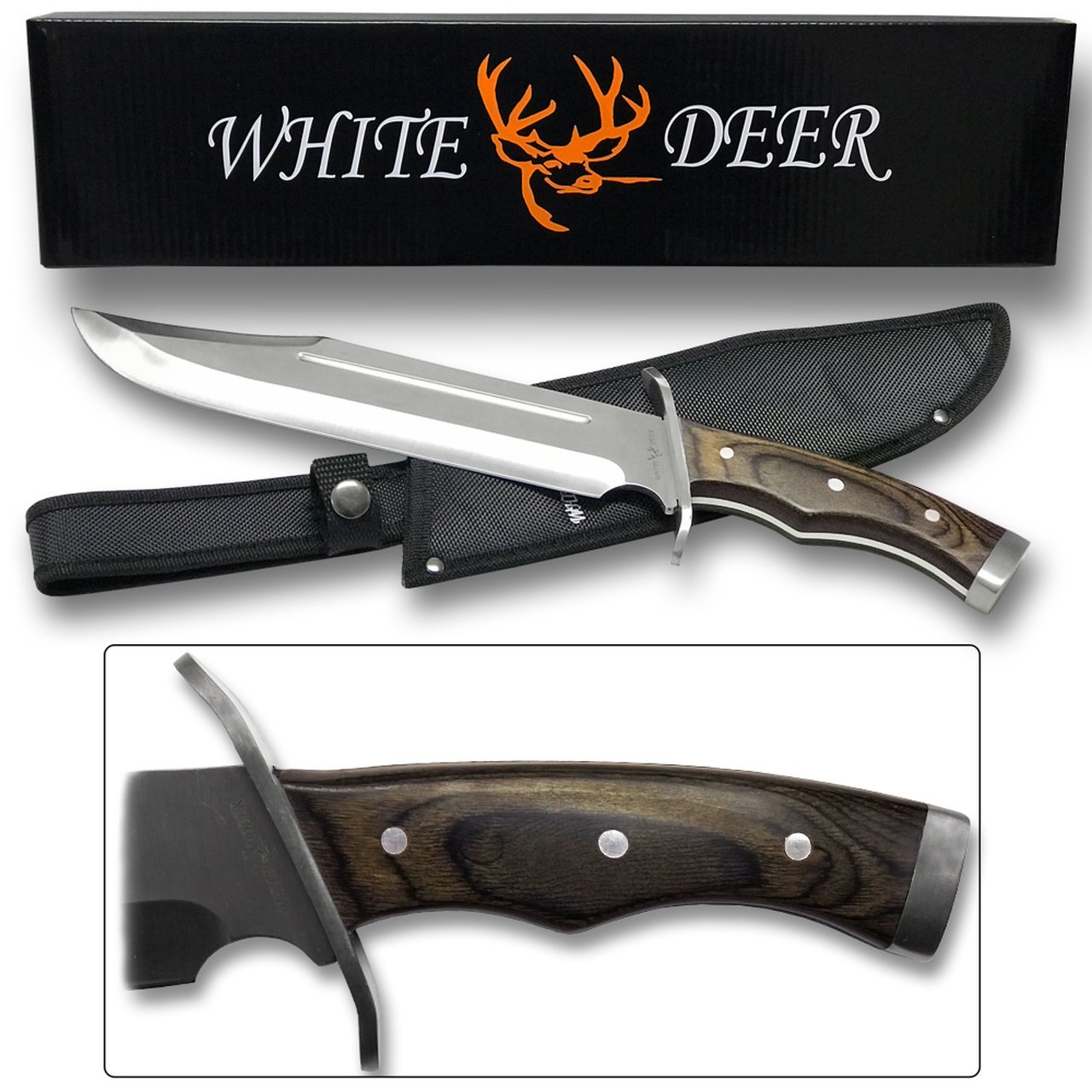 White Deer Full Tang SURVIVOR Bowie Fixed Blade Knife W/Sheath FREE SHIPPING