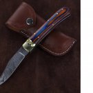 Psychedelic Madness Clip Point Automatic Damascus Lever Lock Knife FREE SHIPPING