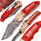 "Keep America Great" Trump 2020 Damascus Folding Knife Copper Bolster Exclusive Item FREE SHIPPING