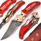 Custom Trump 2020 Damascus Folding Knife Copper Bolster Exclusive Item FREE SHIPPING