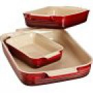 Le Creuset Stoneware Classic Rectangular Dish Set, Cherry, Set of 3