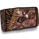 Sequined Animal Print Long Clutch