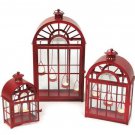 Melrose International Iron and Glass Dome Lantern, Red, Set of 3 Melrose International Iron and Glass Dome Lantern, Red, Set of 3
