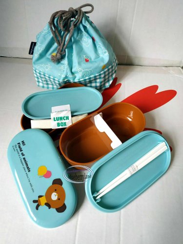 Japanese Bear 2-Tier Bento Lunchbox &acirc;�� Includes Fork, Chopsticks, Belt & Bag