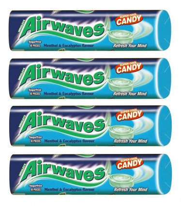 4 x Wrigley's Airwaves Sugarfree Menthol & Eucalyptus Candy - 30g Refreshing Snack