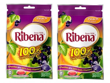 2 x Ribena Blackcurrant Pastilles Peach Flavored Candy Sweets  Candies
