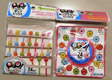 Colorful Pop Dot & Pop Flower Food Picks Cupcake Picks Fruit Picks 2 Sets of 24 Pcs party