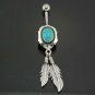 Native American Turquoise Belly Button Navel Ring, 316L Steel & Silver