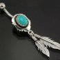 Native American Turquoise Belly Button Navel Ring, 316L Steel & Silver