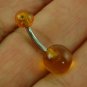 Natural Baltic Amber Belly Button Navel Ring, 316L Surgical Steel