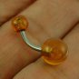 Natural Baltic Amber Belly Button Navel Ring, 316L Surgical Steel
