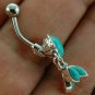 Turquoise Drop Dangling Belly Navel Ring, 316L Surgical Steel & Silver