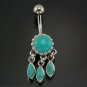 Turquoise Drop Dangling Belly Navel Ring, 316L Surgical Steel & Silver