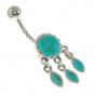 Turquoise Drop Dangling Belly Navel Ring, 316L Surgical Steel & Silver