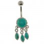 Turquoise Drop Dangling Belly Navel Ring, 316L Surgical Steel & Silver