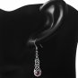 Celtic Knot Long Sterling Silver Earrings, set w Garnet Stone, e297
