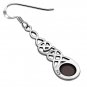 Celtic Knot Long Sterling Silver Earrings, set w Garnet Stone, e297