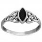 Celtic Trinity Triquetra Sterling Silver Ring, Mix US Size, w Black Onyx