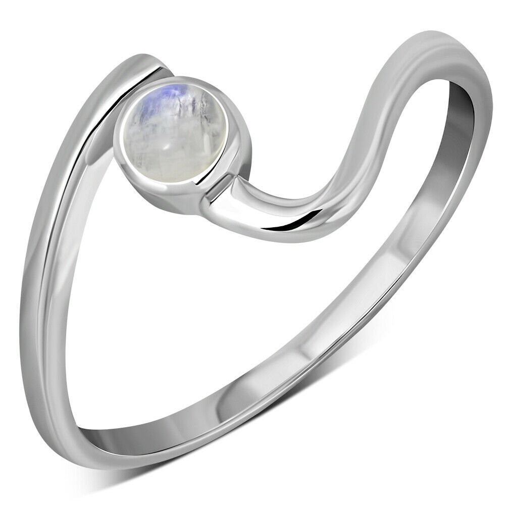 Rainbow Moonstone Twisted Silver Ring, Size 4 US, 925 Solid Sterling Silver