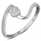 Rainbow Moonstone Twisted Silver Ring, Size 4 US, 925 Solid Sterling Silver
