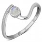 Rainbow Moonstone Twisted Silver Ring, Size 4 US, 925 Solid Sterling Silver
