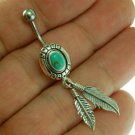 Native Turquoise Belly Button Navel Ring, 316L Steel & Sterling Silver