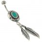 Native Turquoise Belly Button Navel Ring, 316L Steel & Sterling Silver