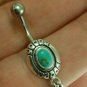 Native Turquoise Belly Button Navel Ring, 316L Steel & Sterling Silver