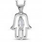 Hamsa Silver Pendant, w Clear CZ, hand of Fatima, Solid Sterling Silver