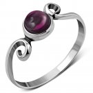 Delicate Silver Spiral Ring, set w Garnet, MIX US SIZE, Solid Sterling Silver