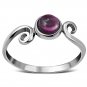 Delicate Silver Spiral Ring, set w Garnet, MIX US SIZE, Solid Sterling Silver