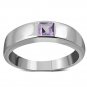 Simple Amethyst Stone Solid Band Silver Ring, MIX US Size, Sterling Silver