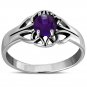 Celtic Knot Silver Stone Ring, Mix-US-Size, w Amethyst, Solid Sterling Silver,