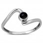 Black Onyx Stone Twisted Silver Ring, Size 7 US, 925 Solid Sterling Silver