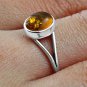 Simple Amber Silver Ring, Size 5 us, 925 Solid Sterling Silver