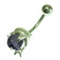 Dolphin Belly Button Ring, w Amethyst CZ, 316L Surgical Steel & Silver