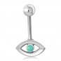 Evil Eye Belly Navel Ring, w Turquoise, 316L Surgical Steel & Silver