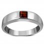 Simple Garnet Stone Solid Band Silver Ring, MIX US Size, Sterling Silver
