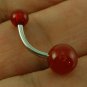 Red Agate Stone Belly Button Navel Ring, 316L Surgical Steel
