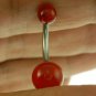 Red Agate Stone Belly Button Navel Ring, 316L Surgical Steel